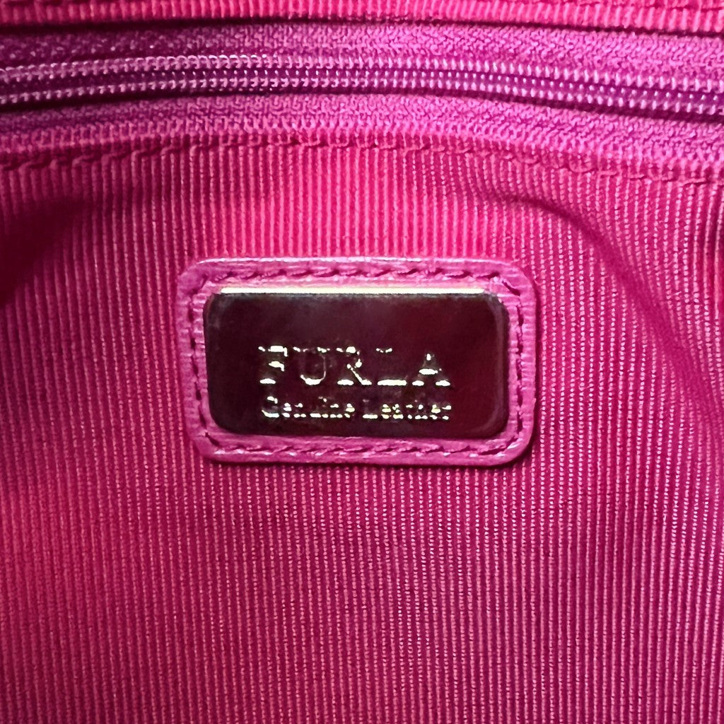 Furla Fuchsia Leather F Charm Boston 2 Way Shoulder Bag Like New