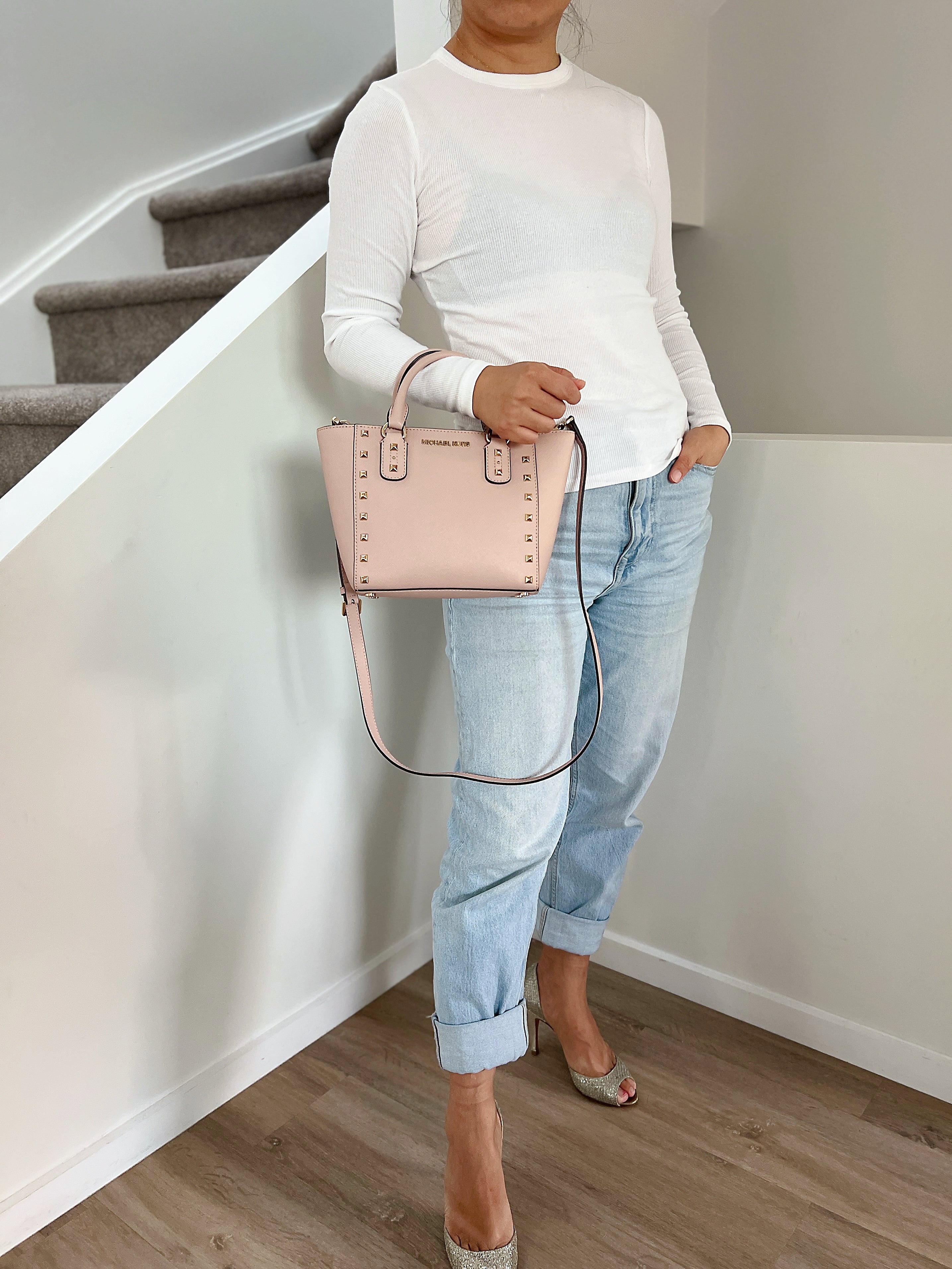 Michael Kors Pink Leather Studded Detail 2 Way Shoulder Bag Excellent
