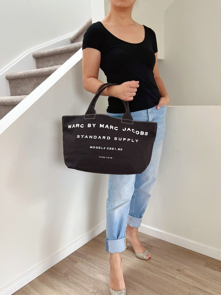 Marc Jacobs Black Canvas Front Pattern Carryall Shoulder Bag