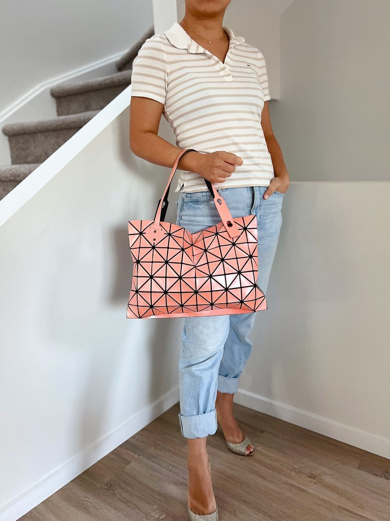 Issey Miyake Metallic Pink Geometric Panels Large Shoulder Bag