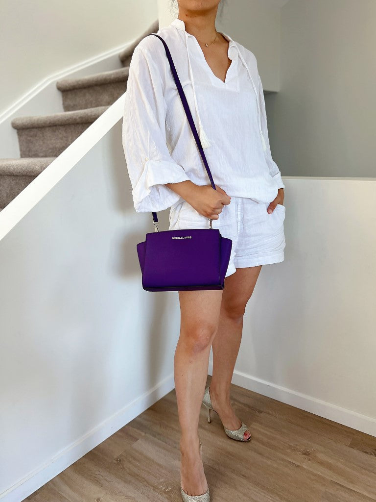 Michael Kors Purple Leather Selma Crossbody Shoulder Bag Excellent