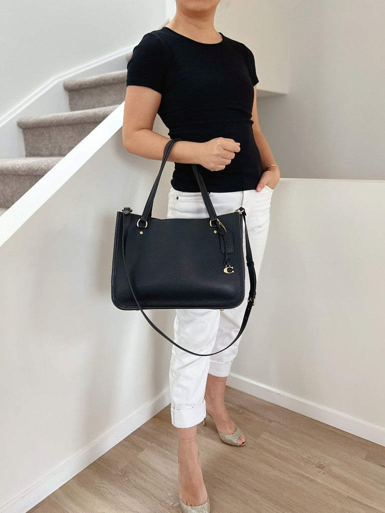 Coach Black Leather Triple Compartment Career 2 Way Shoulder Bag