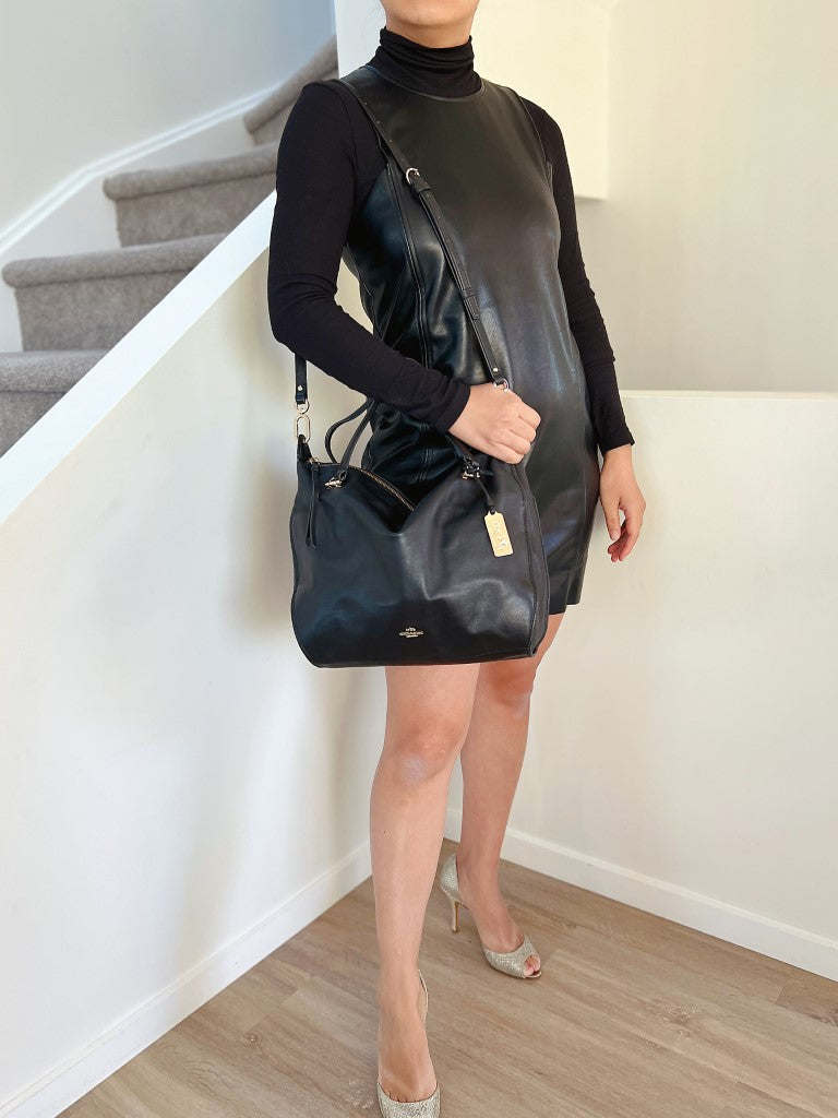 Coach Black Leather Slouchy Career 2 Way Shoulder Bag Excellent