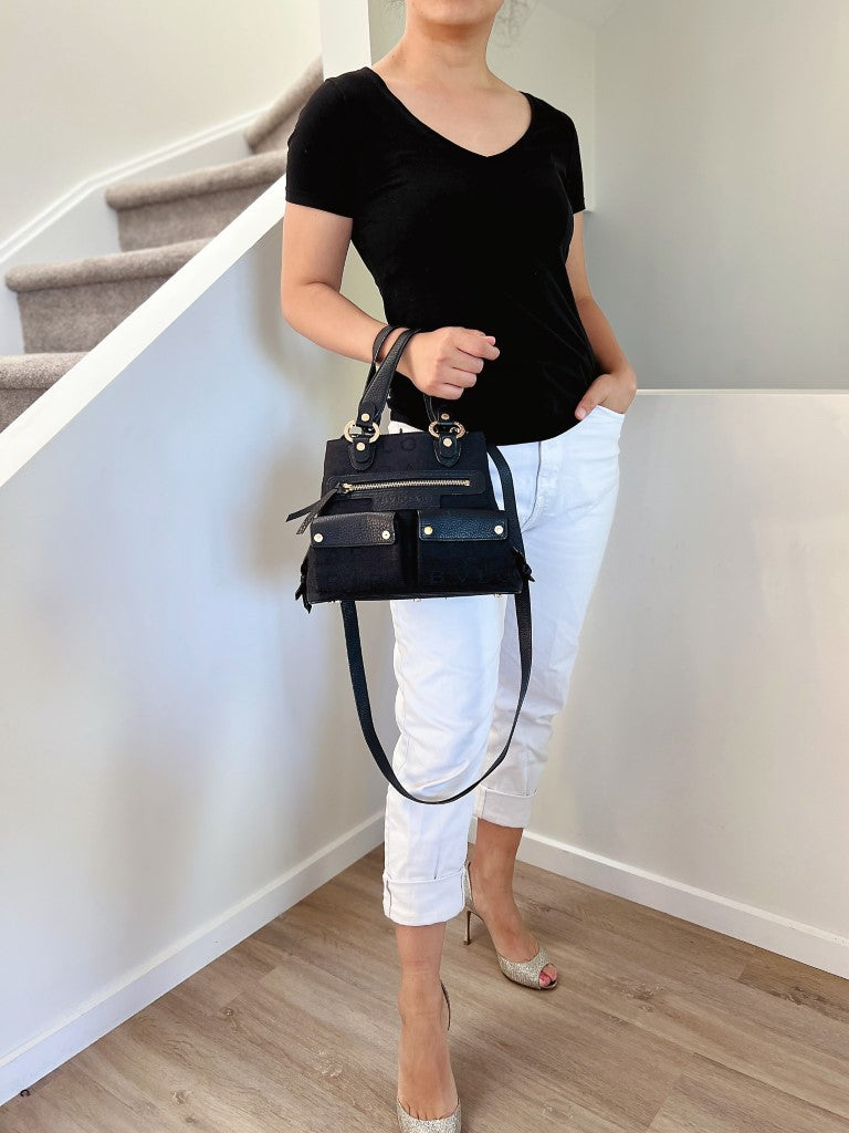 Bvlgari Black Leather Monogram Becky 2 Way Shoulder Bag Excellent