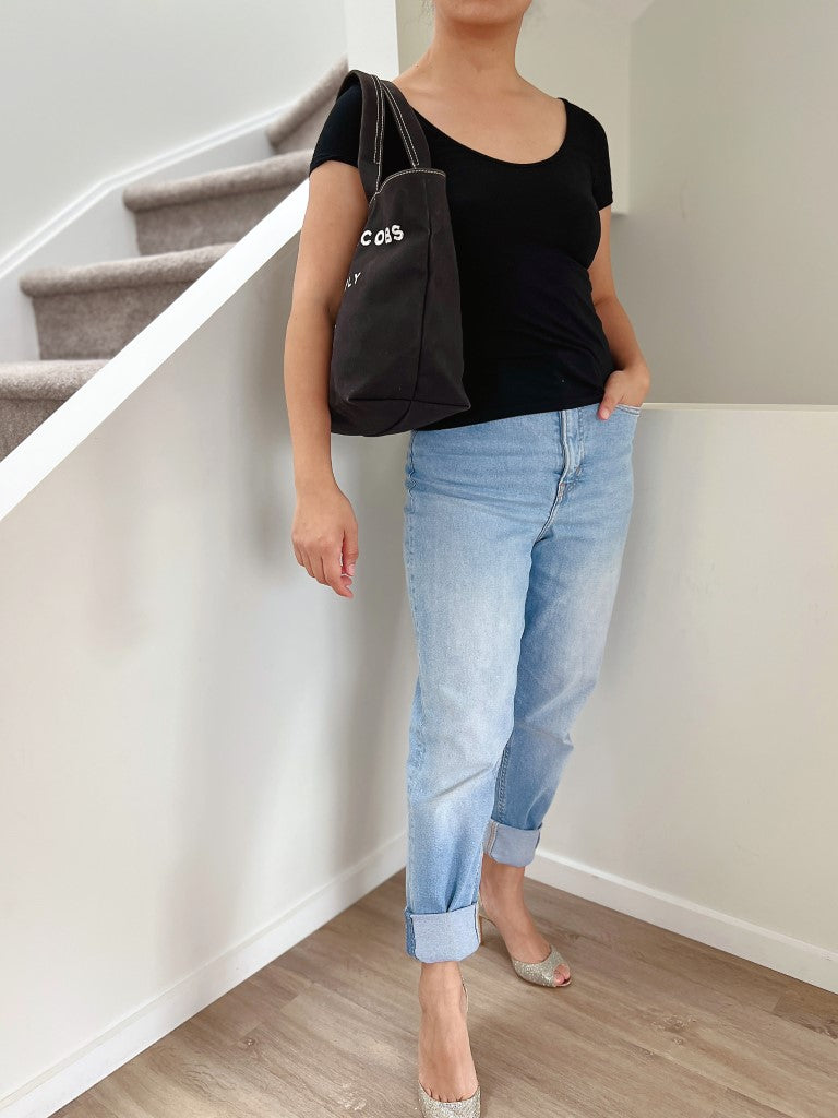 Marc Jacobs Black Canvas Front Pattern Carryall Shoulder Bag