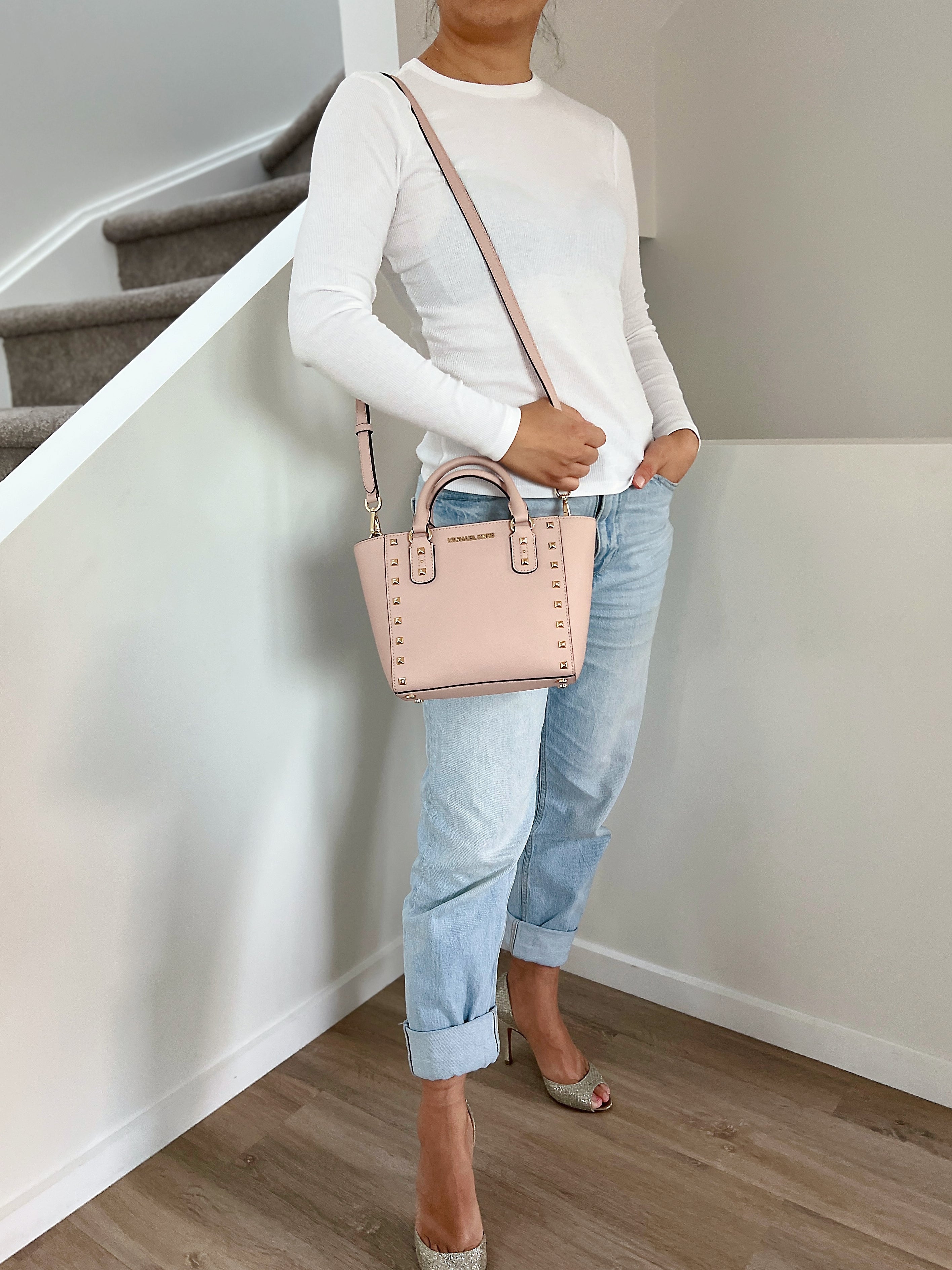 Michael Kors Pink Leather Studded Detail 2 Way Shoulder Bag Excellent