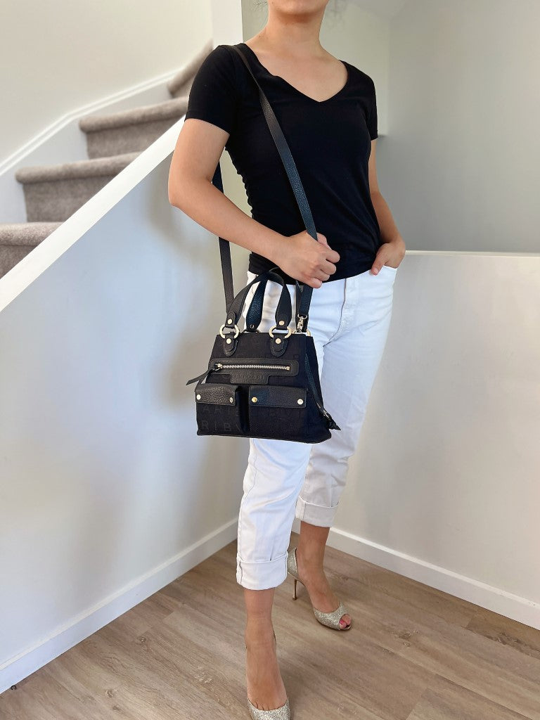 Bvlgari Black Leather Monogram Becky 2 Way Shoulder Bag Excellent