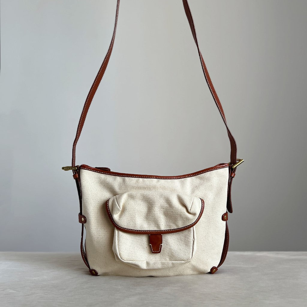 Ralph Lauren Caramel Leather Front Pocket Crossbody Shoulder Bag Excellent