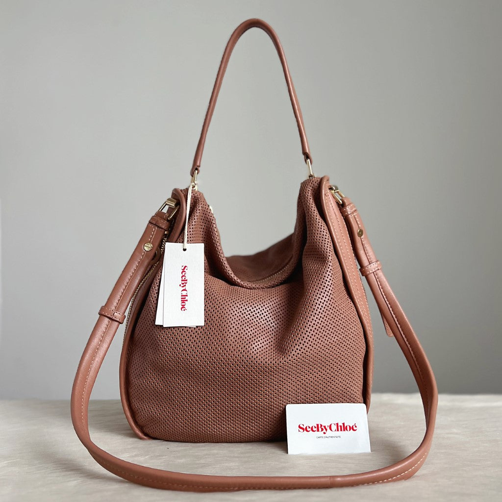 See by Chloe Rose Leather Cut Out Detail Slouchy 2 Way Shoulder Bag Excellent