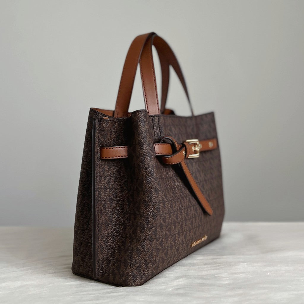 Michael Kors Caramel Leather Monogram Triple Compartment 2 Way Shoulder Bag Like New