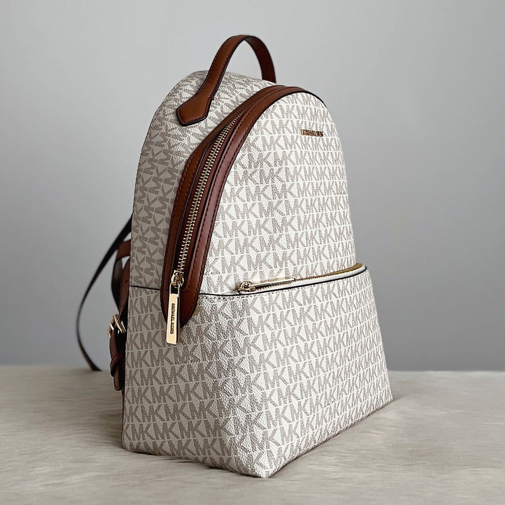 Michael Kors Caramel Leather Monogram Front Logo Backpack Like New