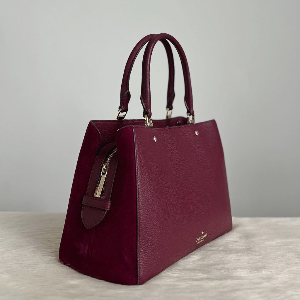 Kate Spade Bordeaux Leather Suede Triple Compartment 2 Way Shoulder Bag Excellent