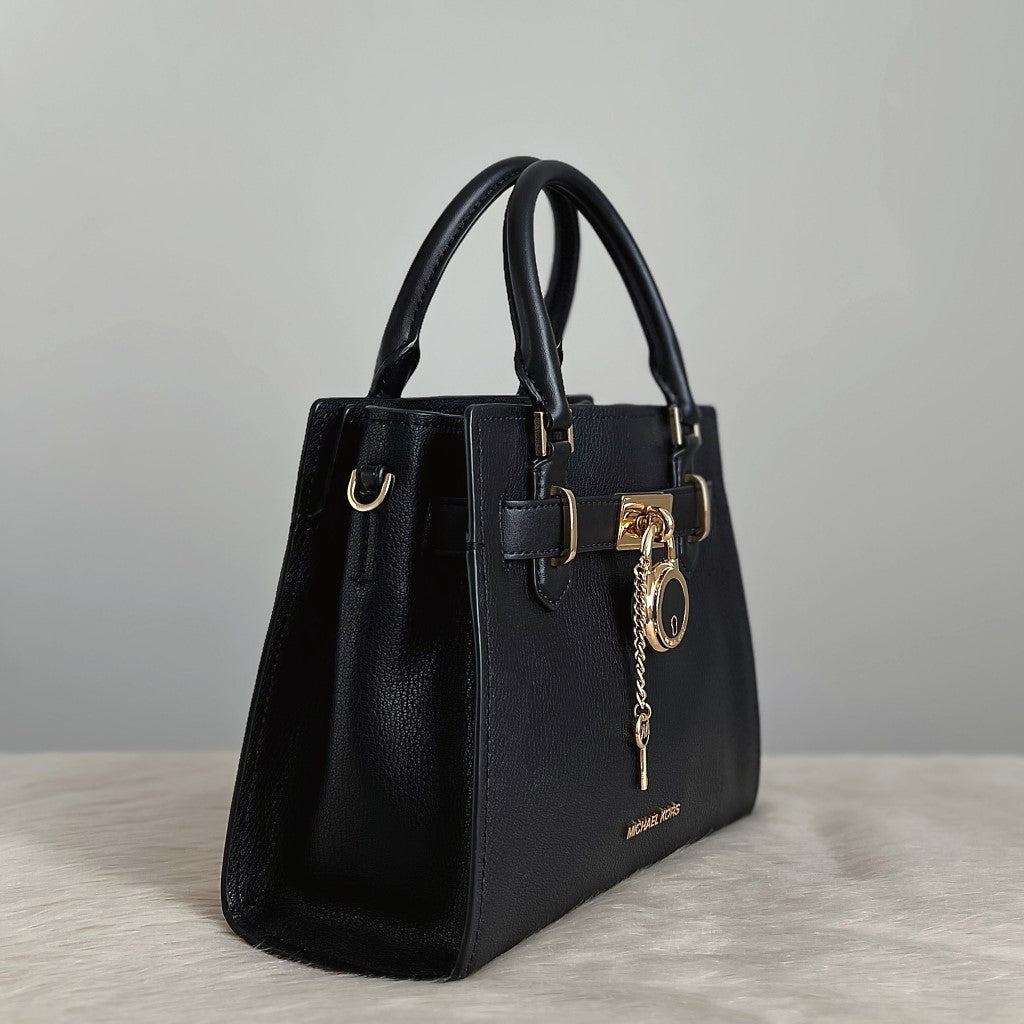 Michael Kors Black Leather Padlock Detail 2 Way Shoulder Bag Like New