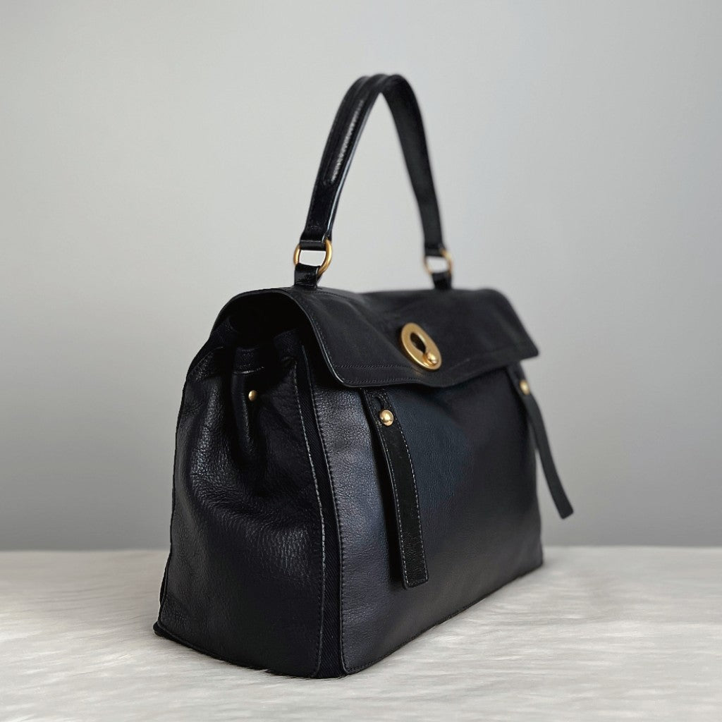 Yves Saint Laurent YSL Black Leather Muse Two Tote Bag Excellent