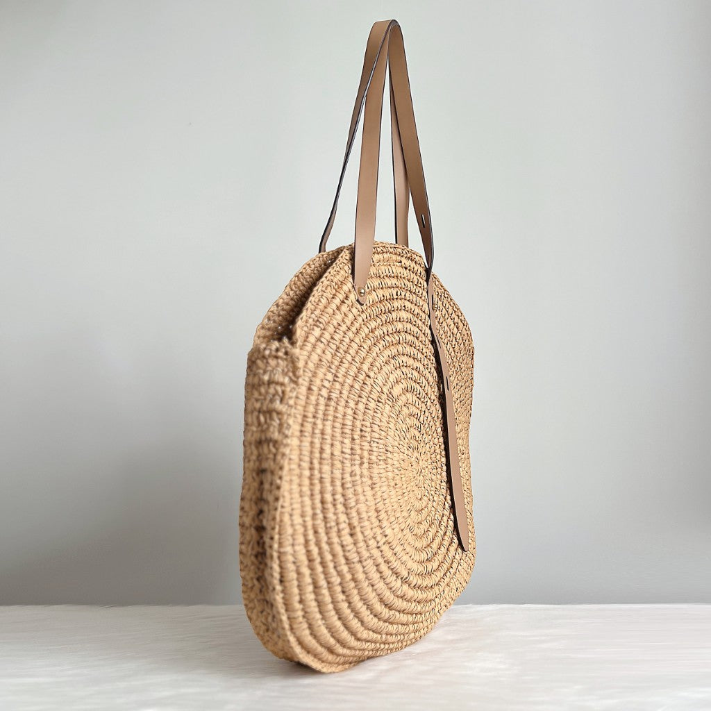 Rebecca Minkoff Mocha Leather Straw Holiday Oversized Shoulder Bag Like New