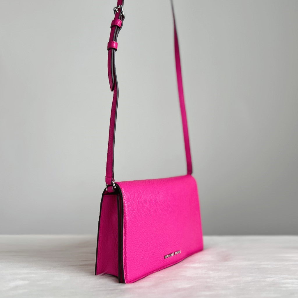 Michael Kors Fuchsia Leather Front Logo Crossbody Shoulder Bag Like New