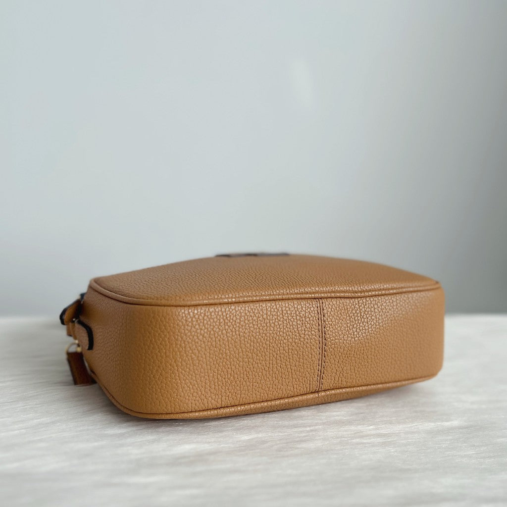 Ralph Lauren Caramel Leather Double Compartment Crossbody Shoulder Bag Like New