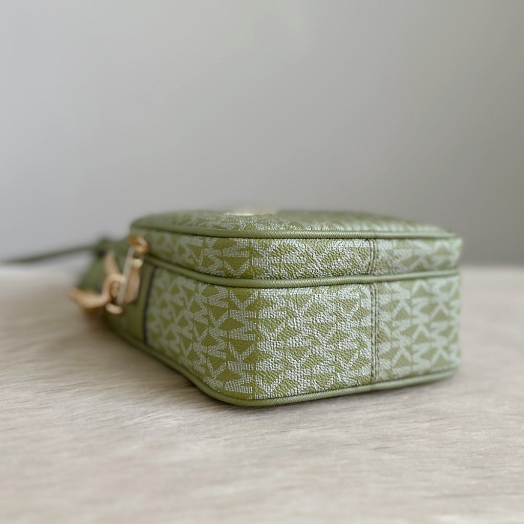 Michael Kors Green Leather Monogram Camera Crossbody Shoulder Bag Like New