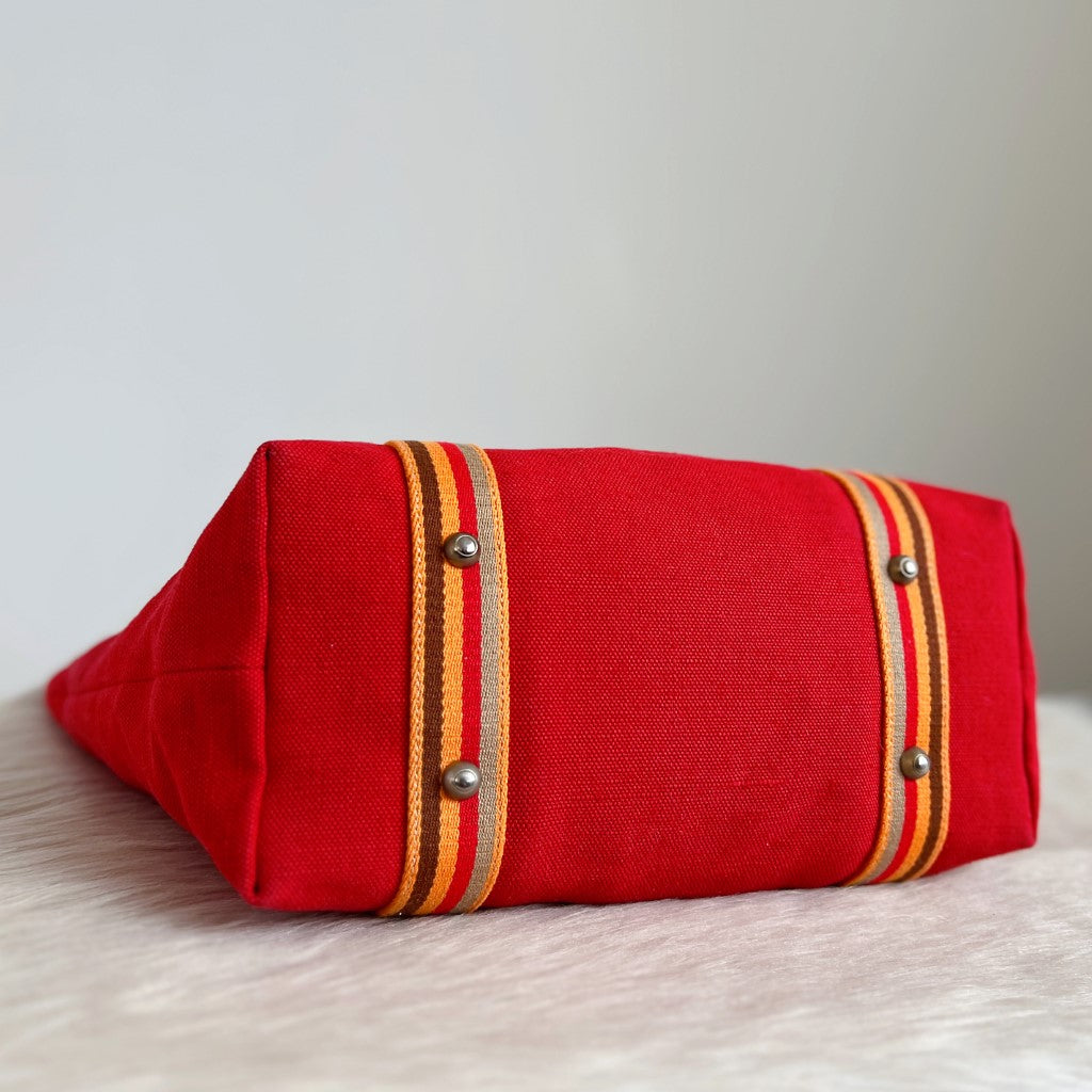 Tod's Stripe Detail Canvas Carryall Shoulder Bag Excellent