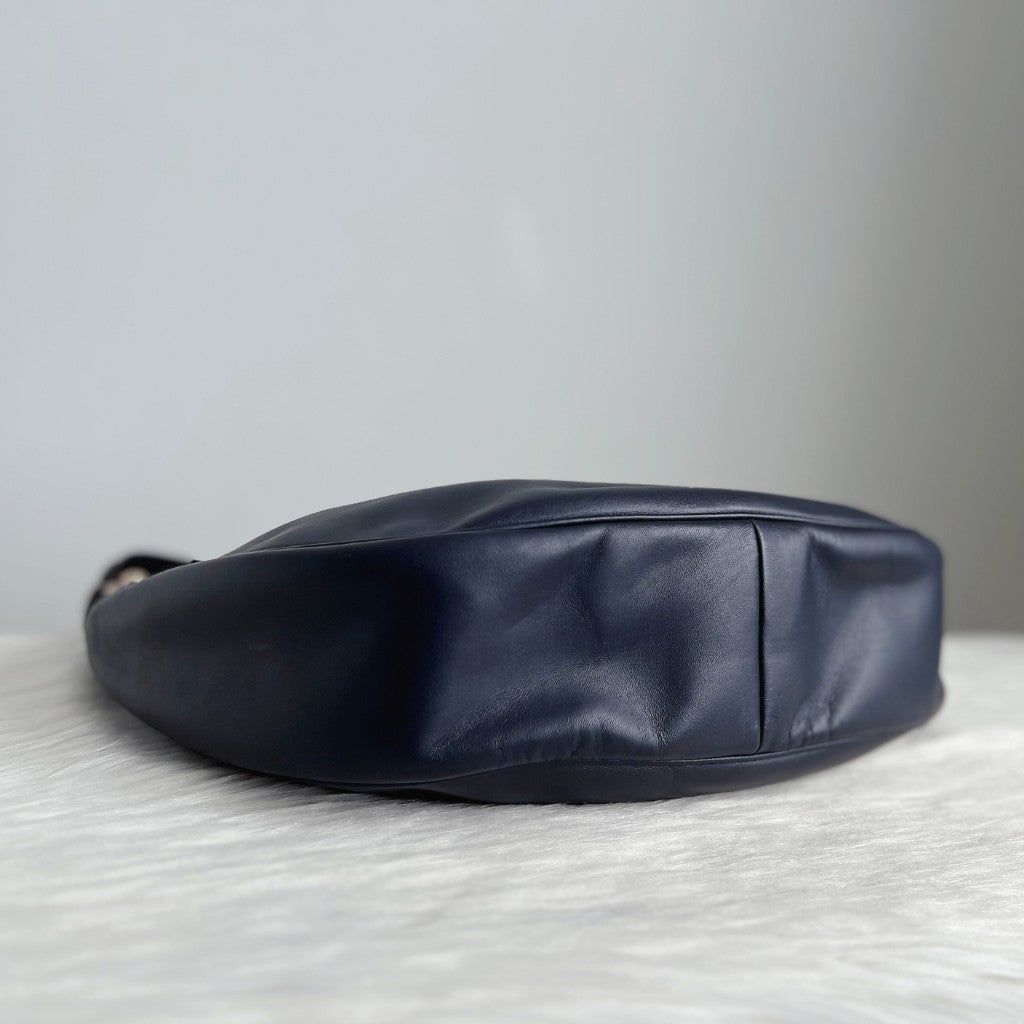 Coach Navy Leather Front Logo 2 Way Shoulder Bag Excellent