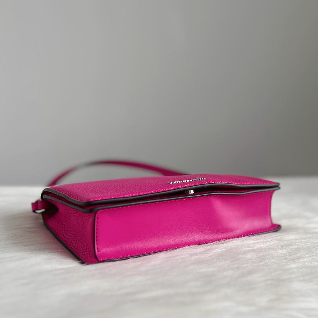 Michael Kors Fuchsia Leather Front Logo Crossbody Shoulder Bag Like New