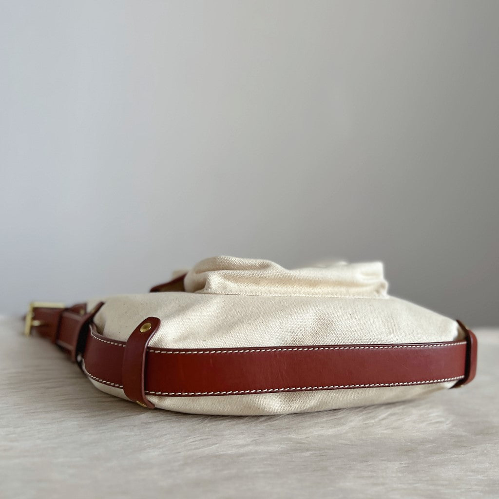 Ralph Lauren Caramel Leather Front Pocket Crossbody Shoulder Bag Excellent