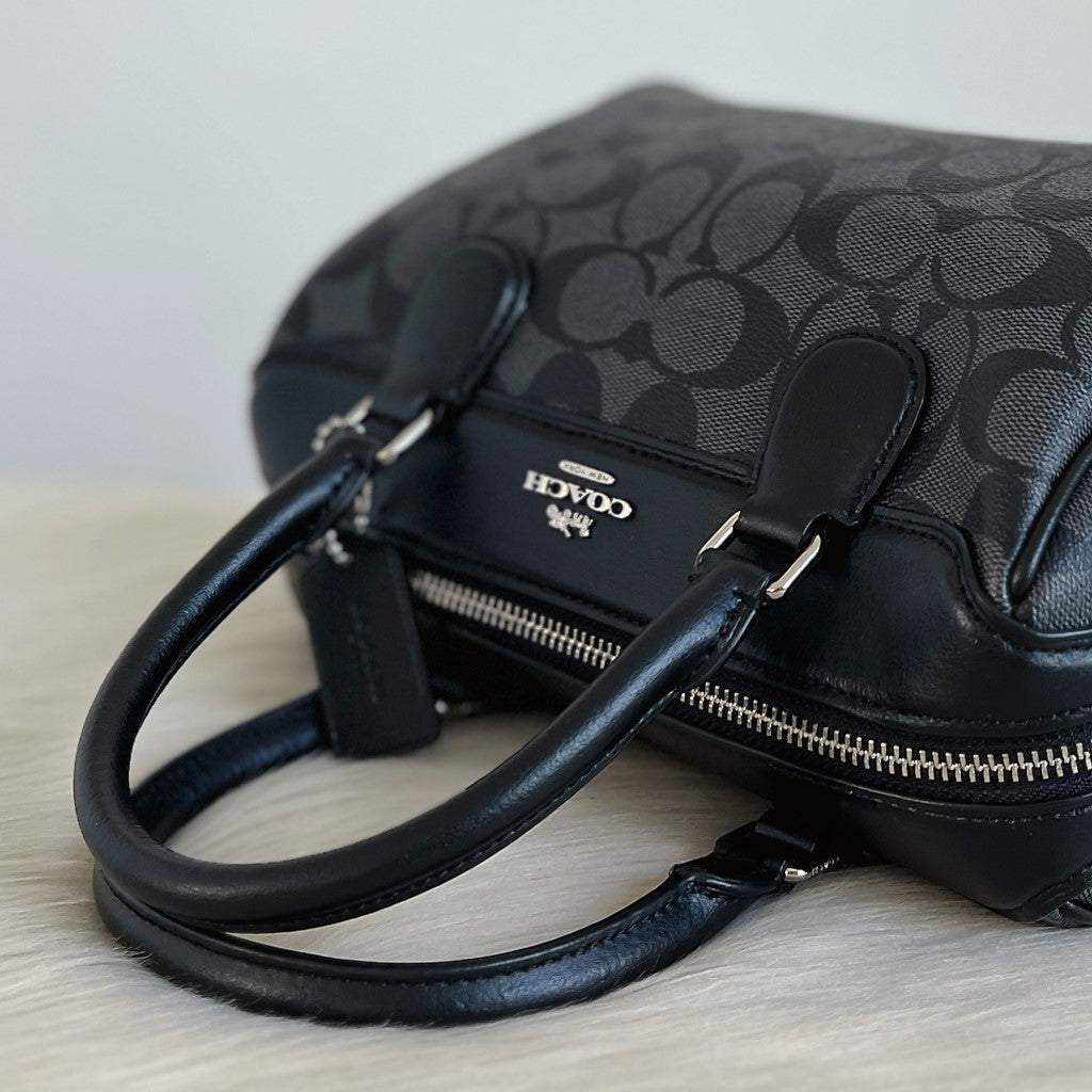 Coach Black Leather Front Logo Boston 2 Way Shoulder Bag Excellent