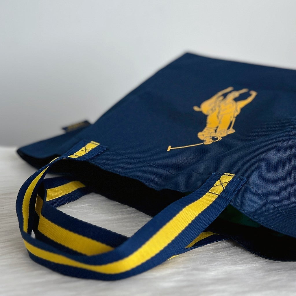 Ralph Lauren Signature Logo Navy Tote Bag + Pouch Excellent