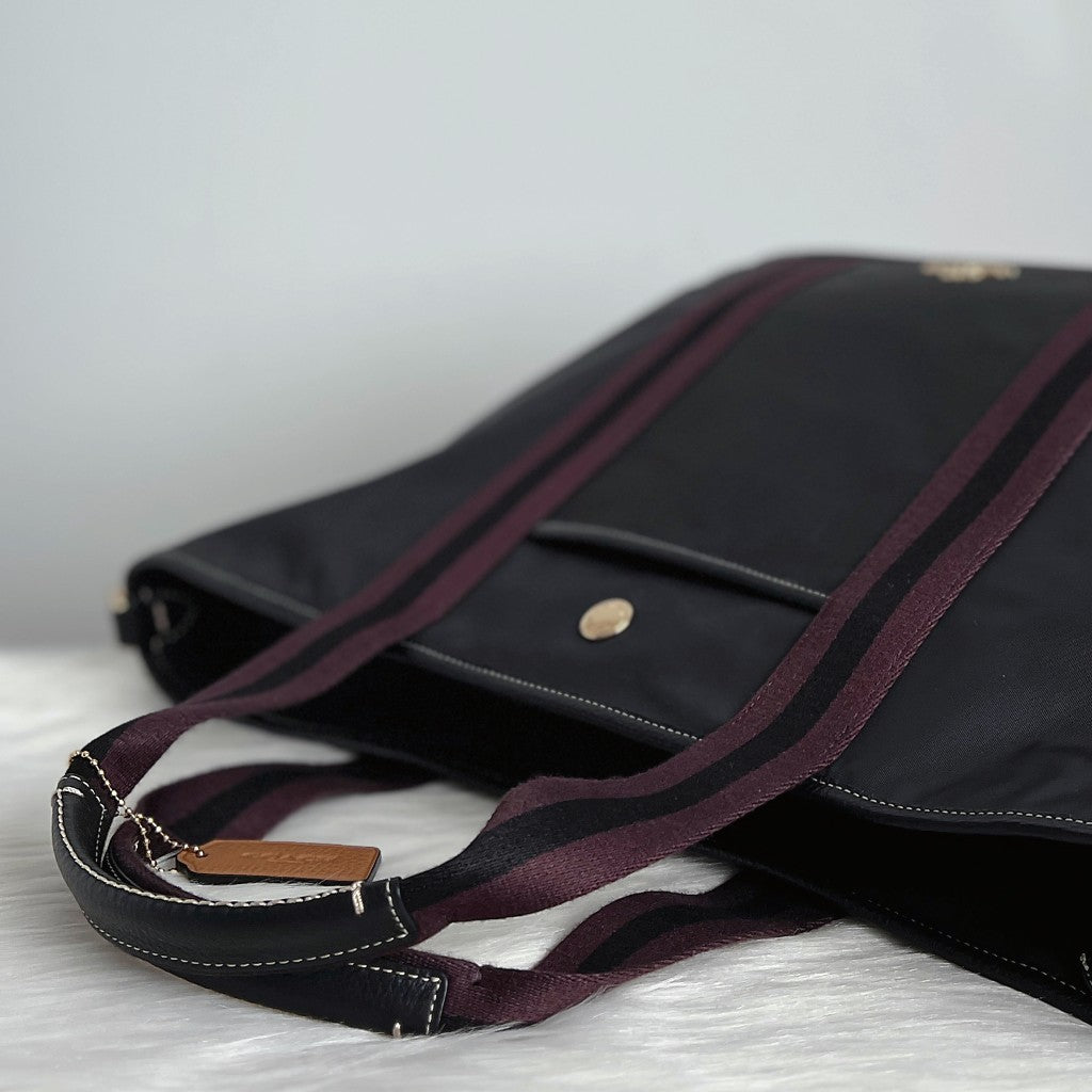 Coach Black Patchwork Stripe Detail Oversized Weekend 2 Way Shoulder Bag Like New