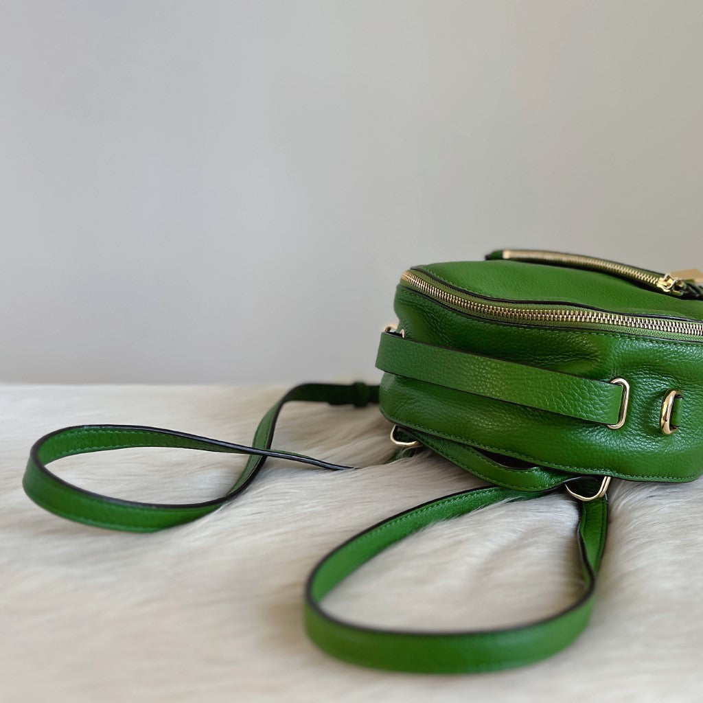 Michael Kors Green Leather Floral Detail Backpack Like New