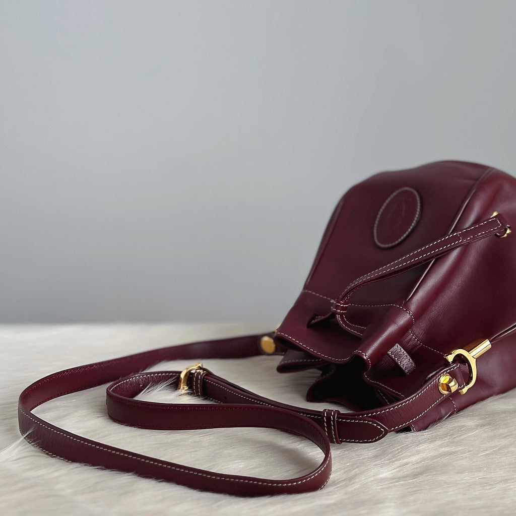 Cartier Signature Bordeaux Leather Front Embossed Logo Crossbody Shoulder Bag Excellent