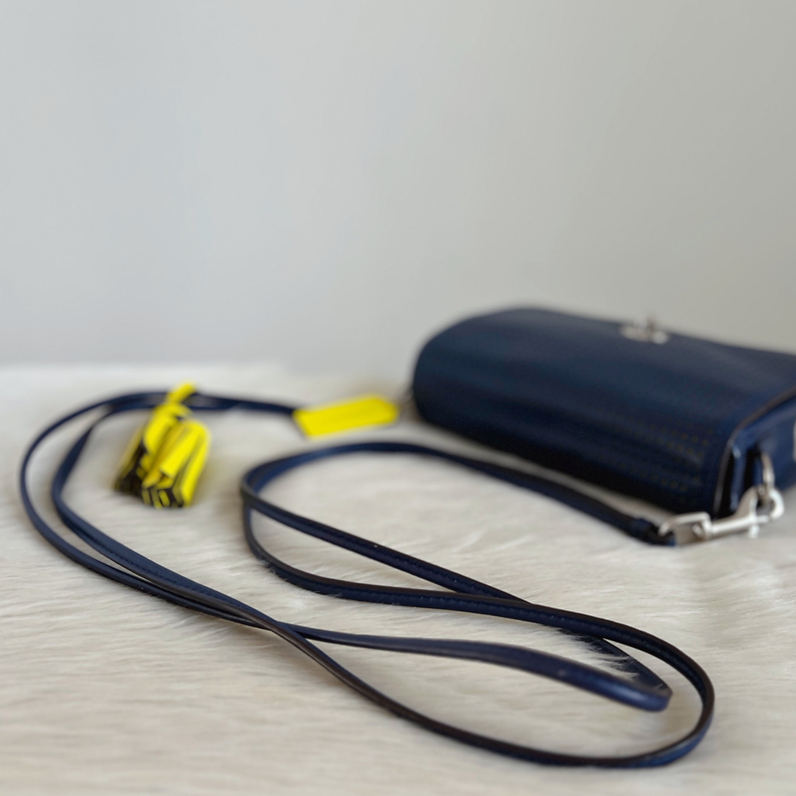 Coach Blue Leather Turn Lock Tassel Charm Crossbody Shoulder Bag Excellent