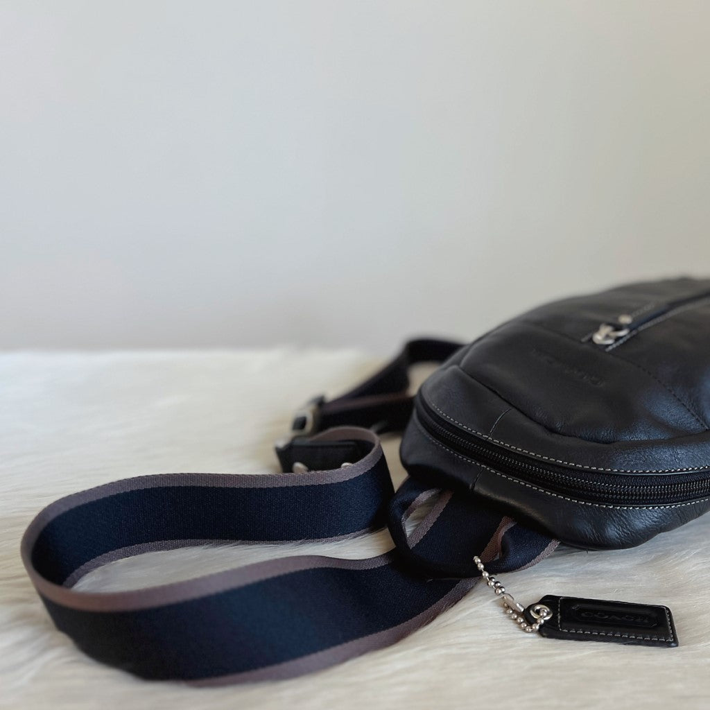 Coach Black Leather Front Zip Pocket Unisex Backpack