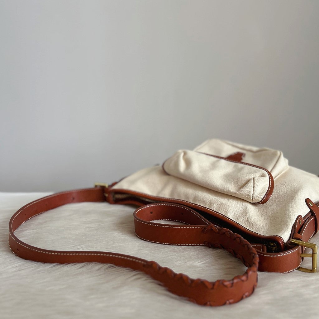 Ralph Lauren Caramel Leather Front Pocket Crossbody Shoulder Bag Excellent