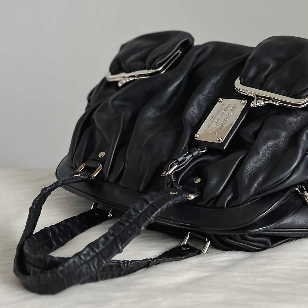 Dolce & Gabbana D&G Black Leather Front Detail Large Tote Bag Excellent