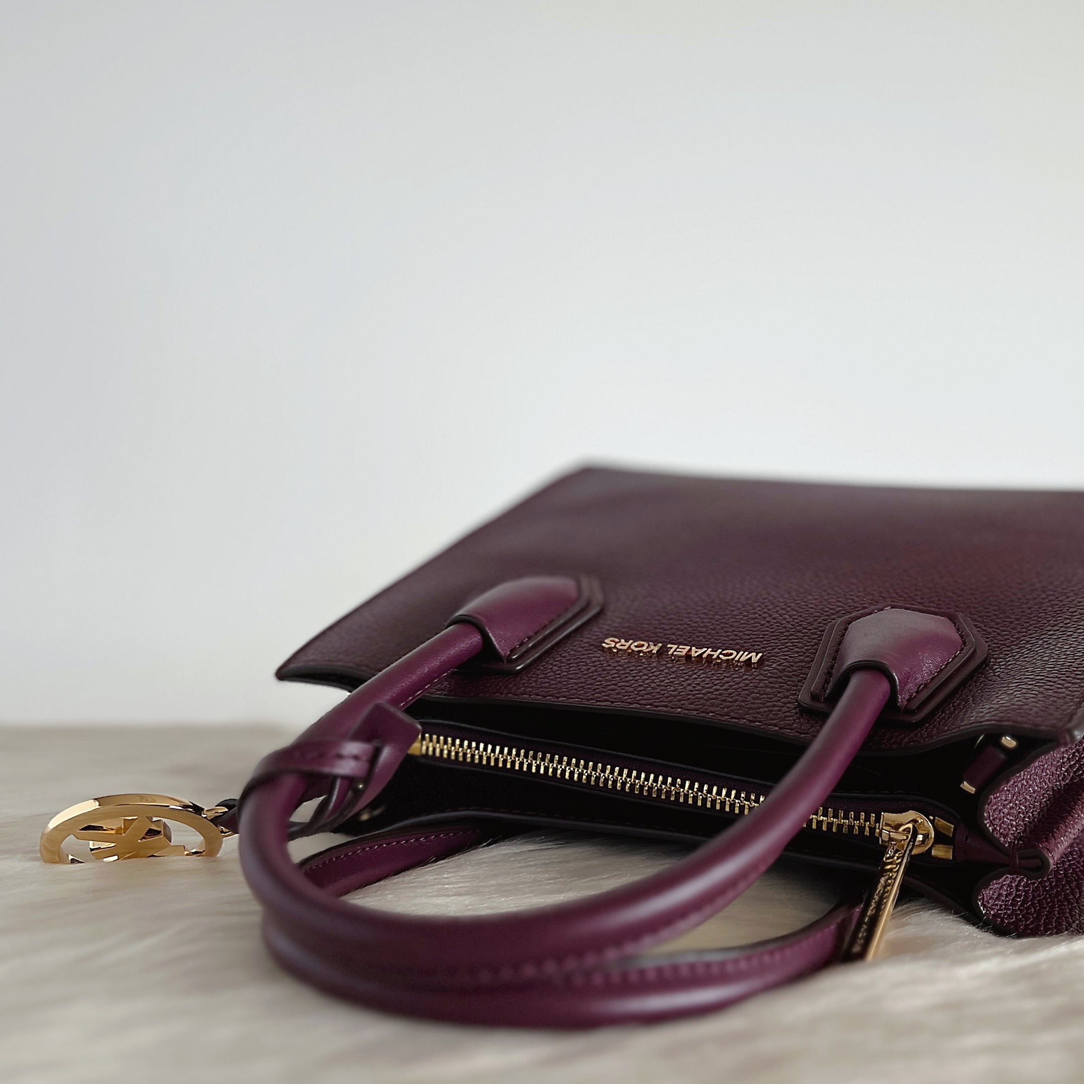 Michael Kors Plum Leather Triple Compartment 2 Way Shoulder Bag Like New