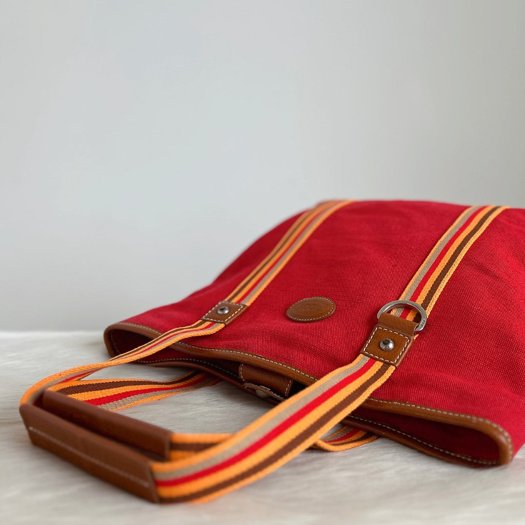 Tod's Stripe Detail Canvas Carryall Shoulder Bag Excellent