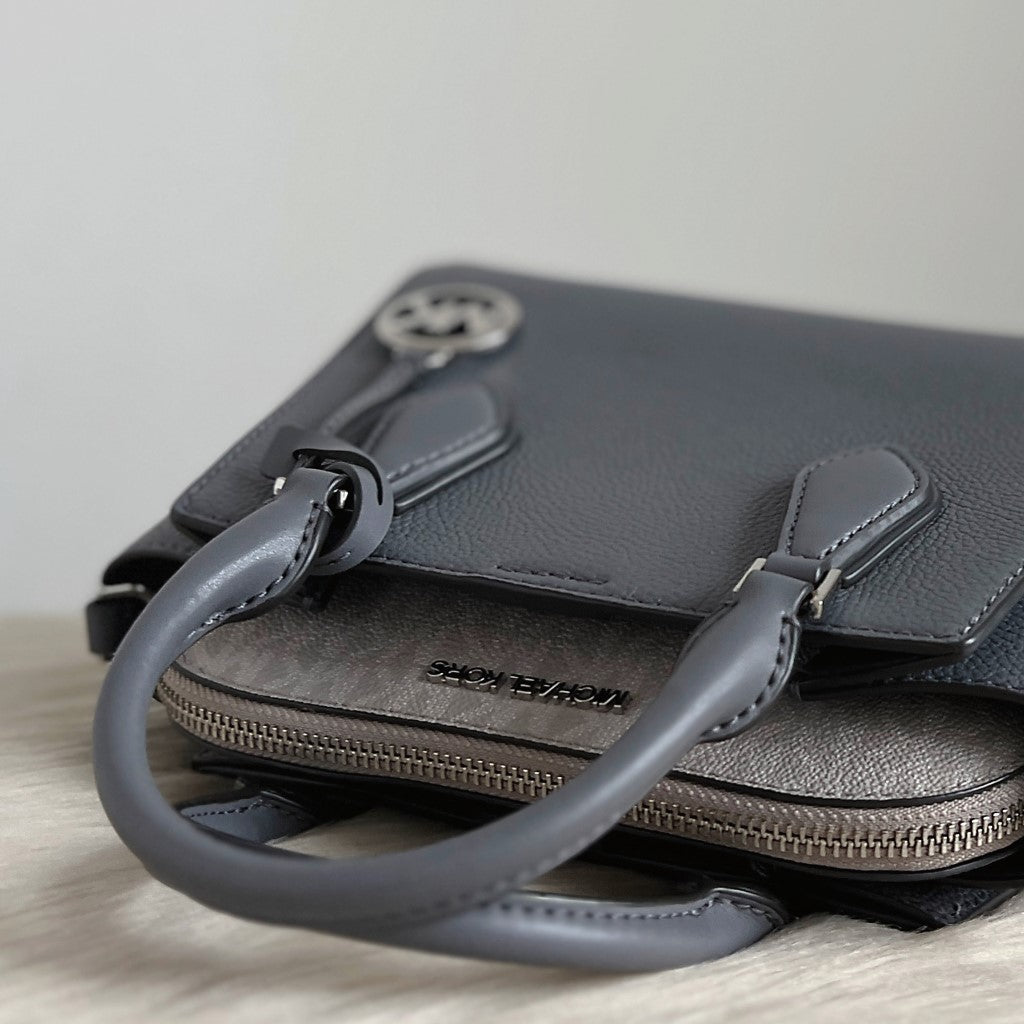 Michael Kors Grey Leather Monogram 2 Way Shoulder Bag 2-in-1 Like New