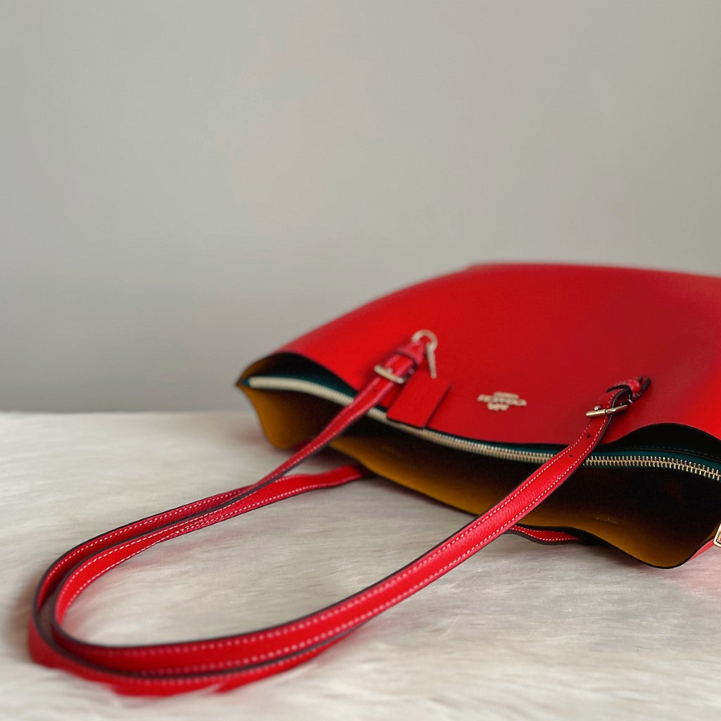 Coach Red Leather Triple Compartment Large Shoulder Bag Like New