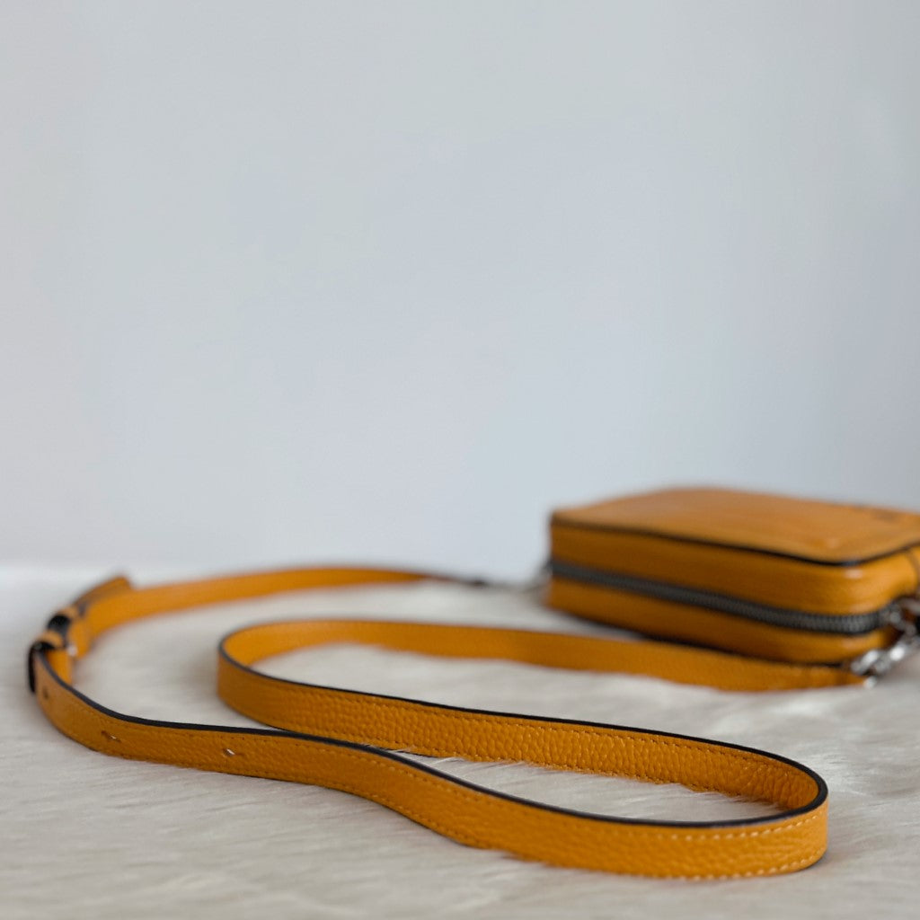 Marc Jacobs Mustard Leather Front Logo Crossbody Shoulder Bag