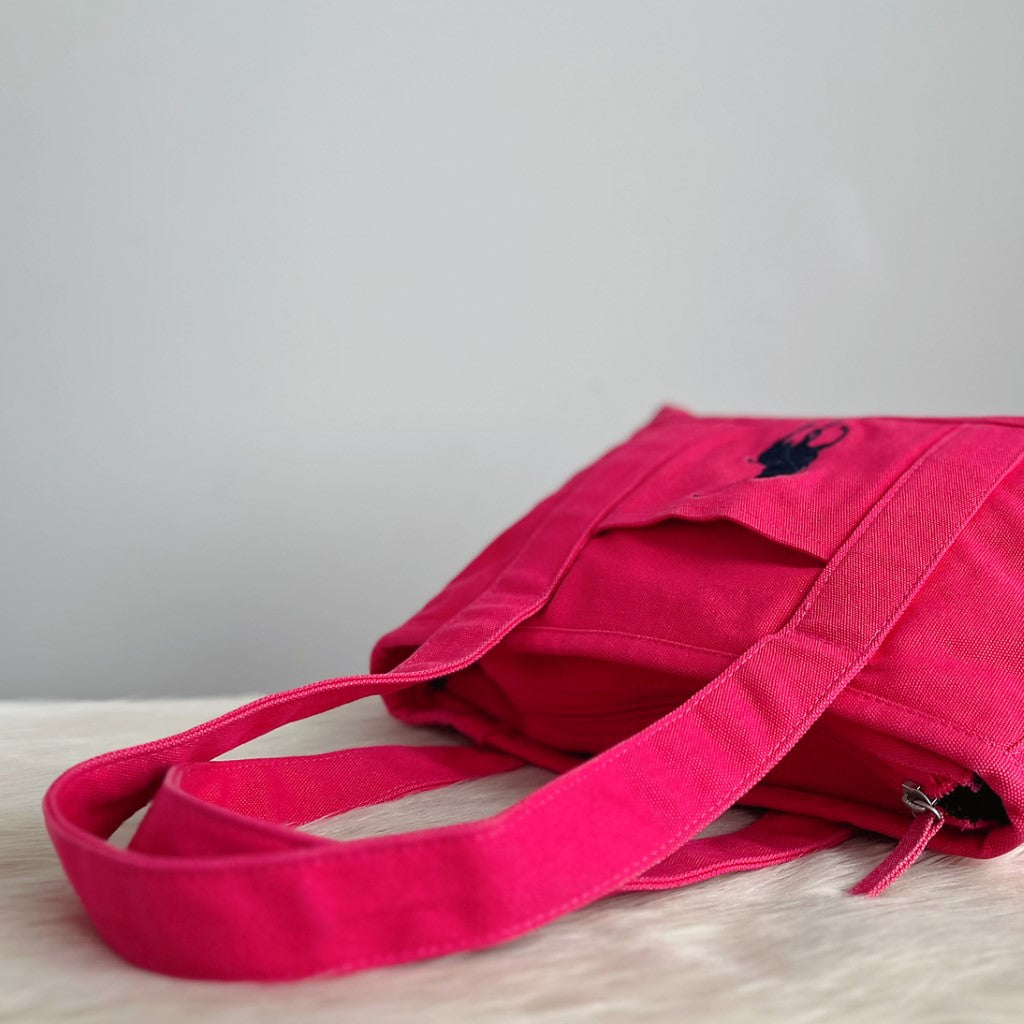 Ralph Lauren Fuchsia Canvas Signature Logo Shoulder Bag