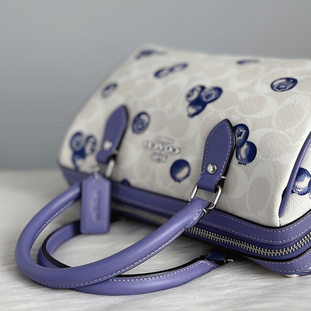 Coach Purple Leather Front Logo Monogram Boston 2 Way Shoulder Bag Like New