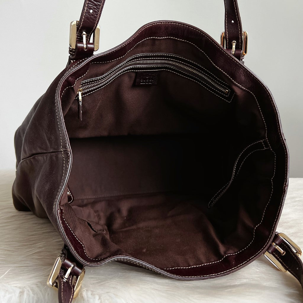 Gucci Dark Chocolate Leather Sherry Line Double G Shoulder Bag Excellent
