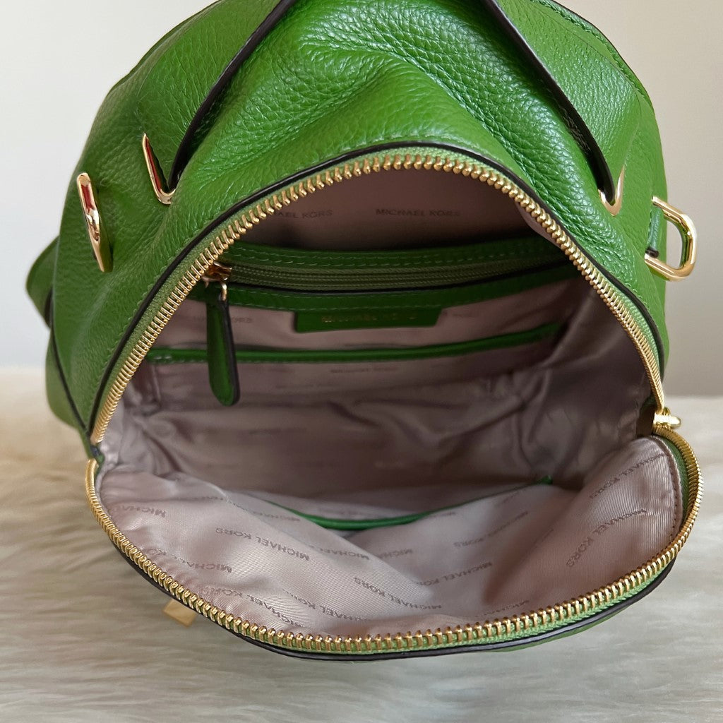 Michael Kors Green Leather Floral Detail Backpack Like New