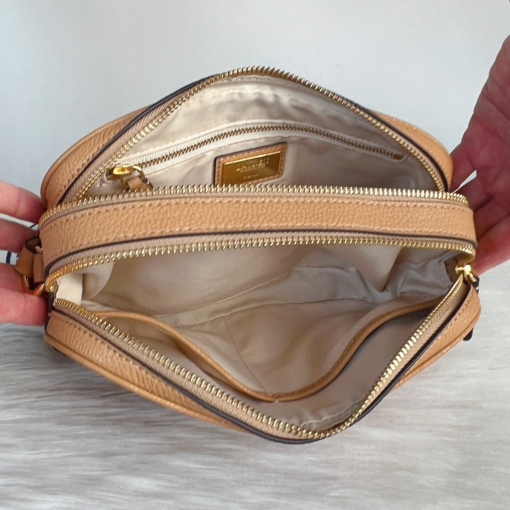 Ralph Lauren Caramel Leather Double Compartment Crossbody Shoulder Bag Like New