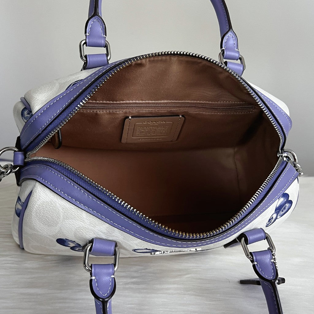 Coach Purple Leather Front Logo Monogram Boston 2 Way Shoulder Bag Like New