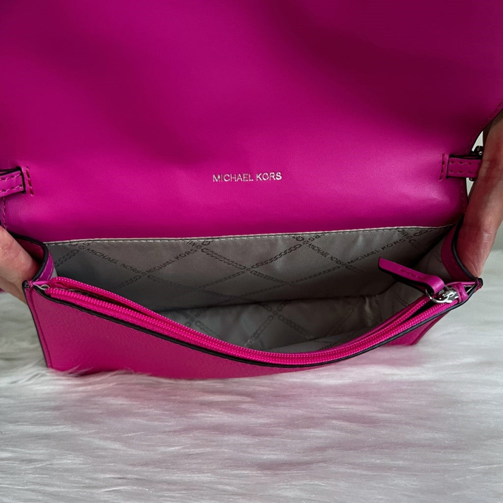 Michael Kors Fuchsia Leather Front Logo Crossbody Shoulder Bag Like New