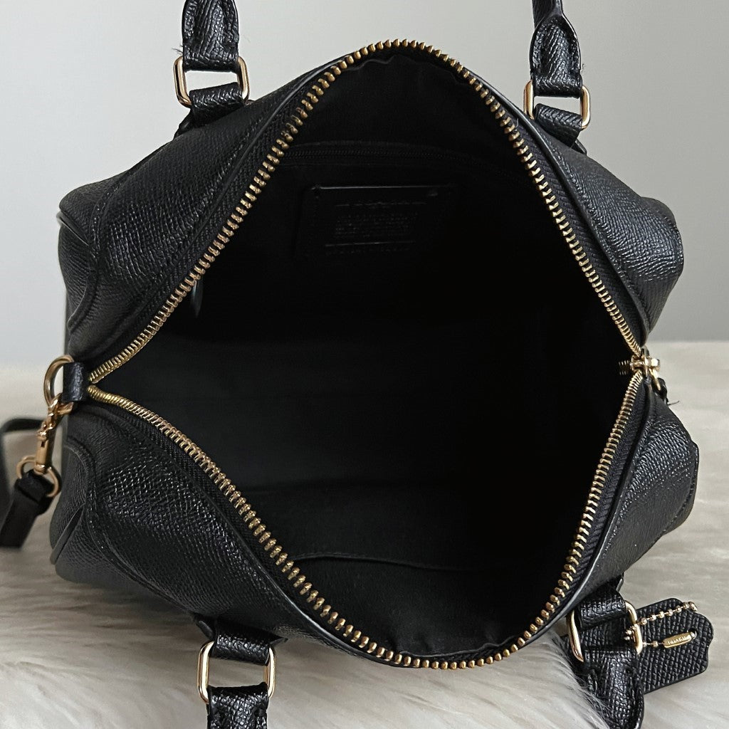 Coach Black Leather Front Logo Boston 2 Way Shoulder Bag Like New