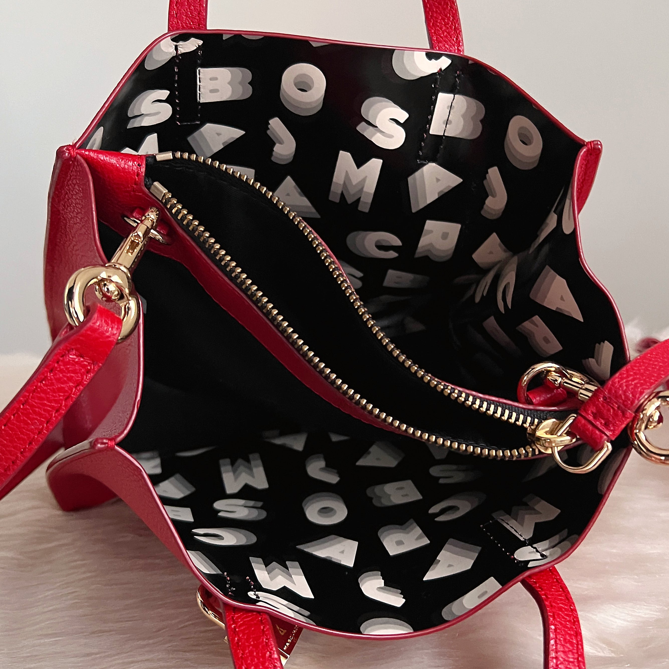 Marc Jacobs Red Leather Triple Compartment 2 Way Shoulder Bag Excellent
