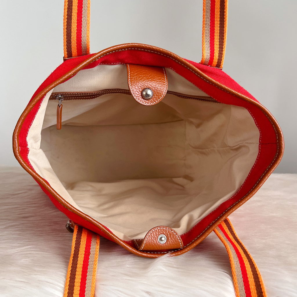 Tod's Stripe Detail Canvas Carryall Shoulder Bag Excellent